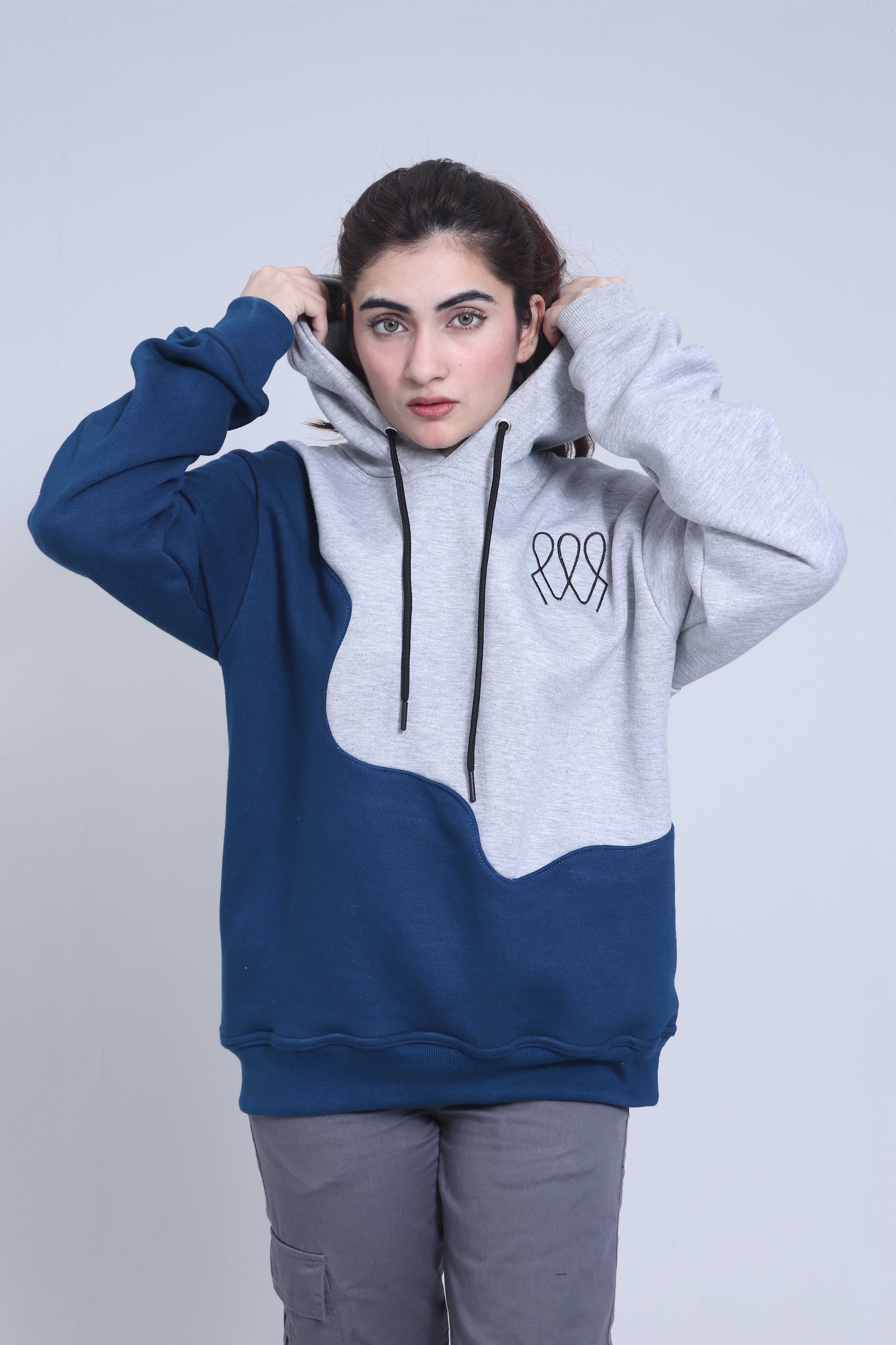 Unisex Hoodie – Grey & Navy | Casual Pullover Sweatshirt