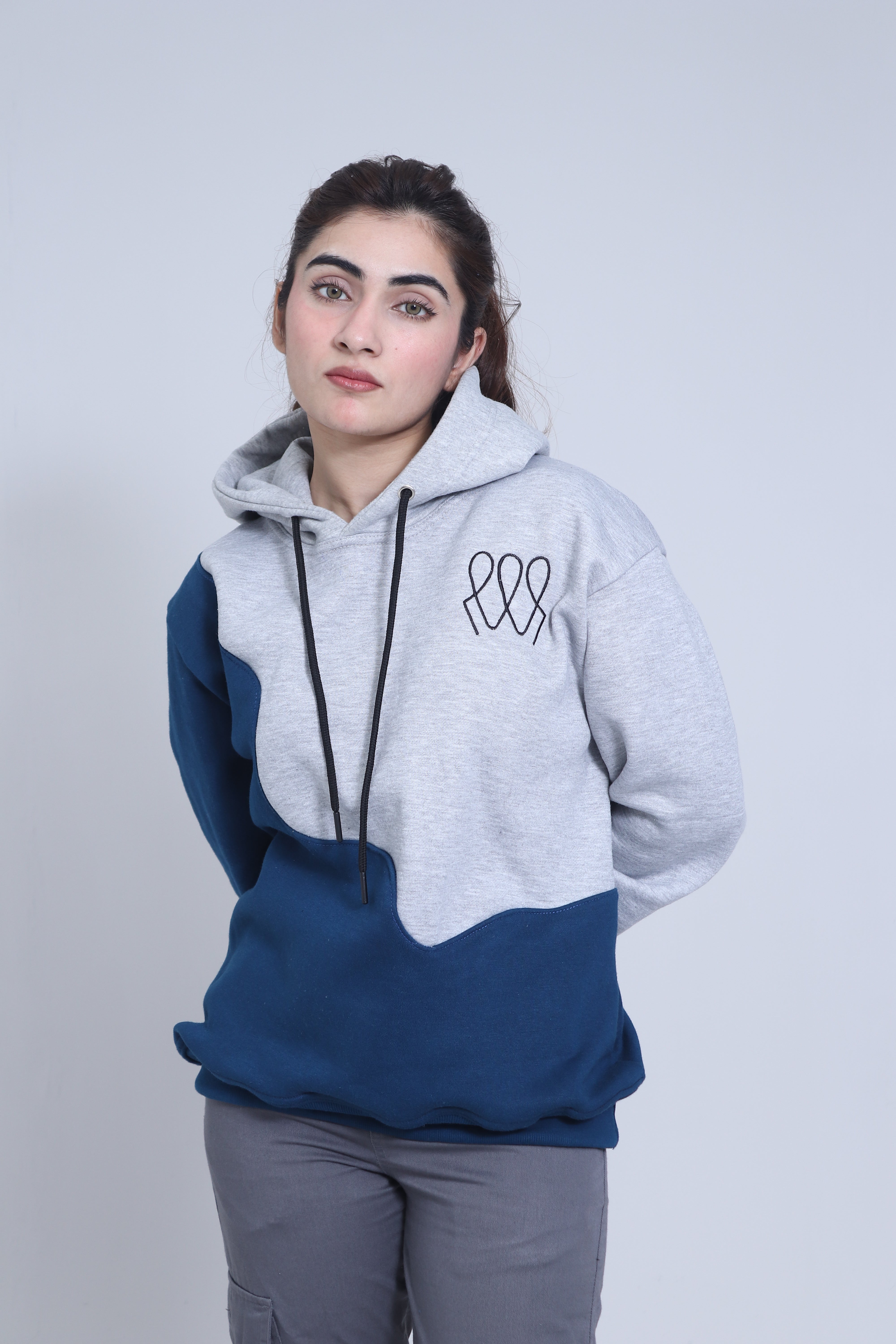 Unisex Hoodie – Grey & Navy | Casual Pullover Sweatshirt