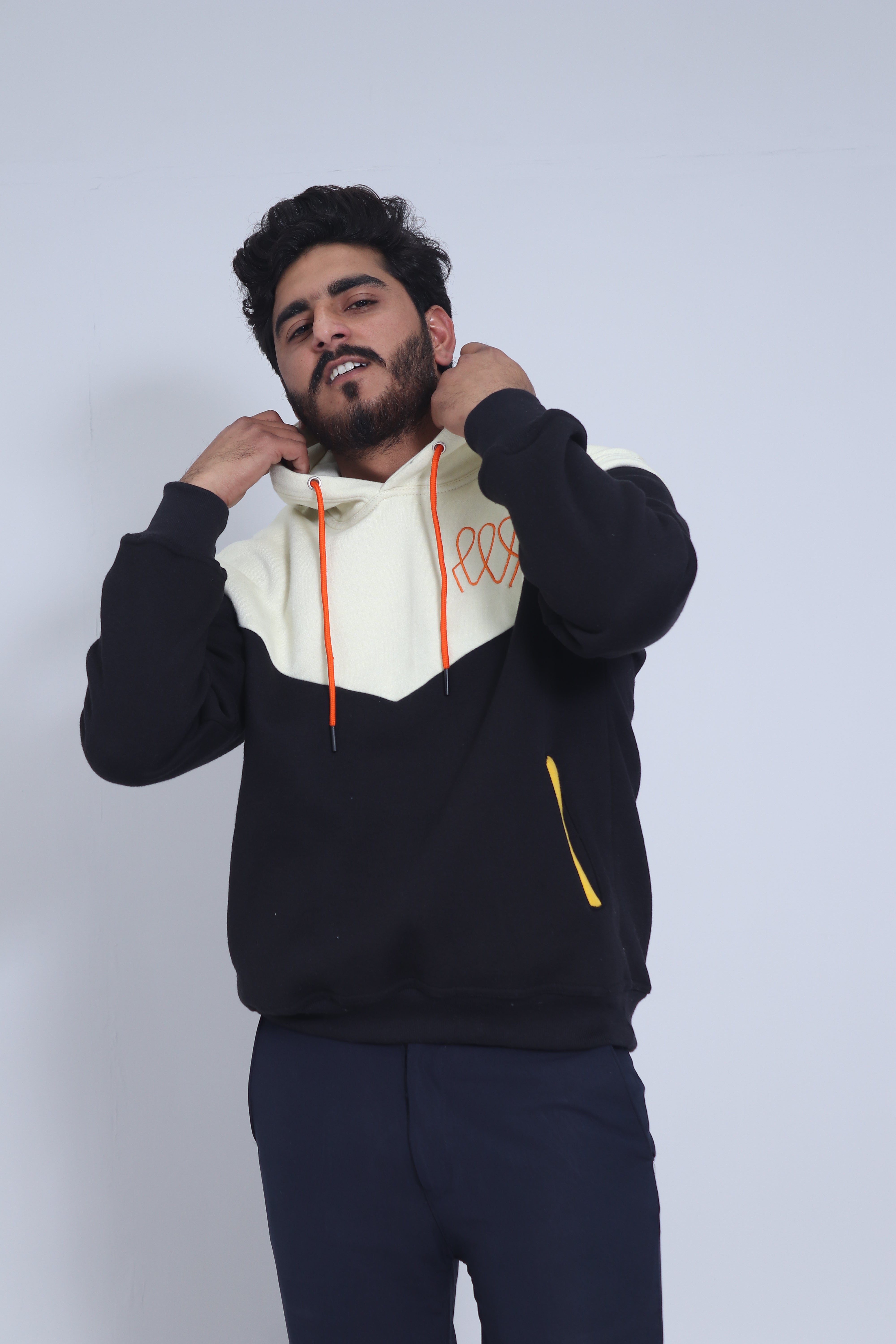 Ashwear Unisex Pullover - Black & Cream Hoodie