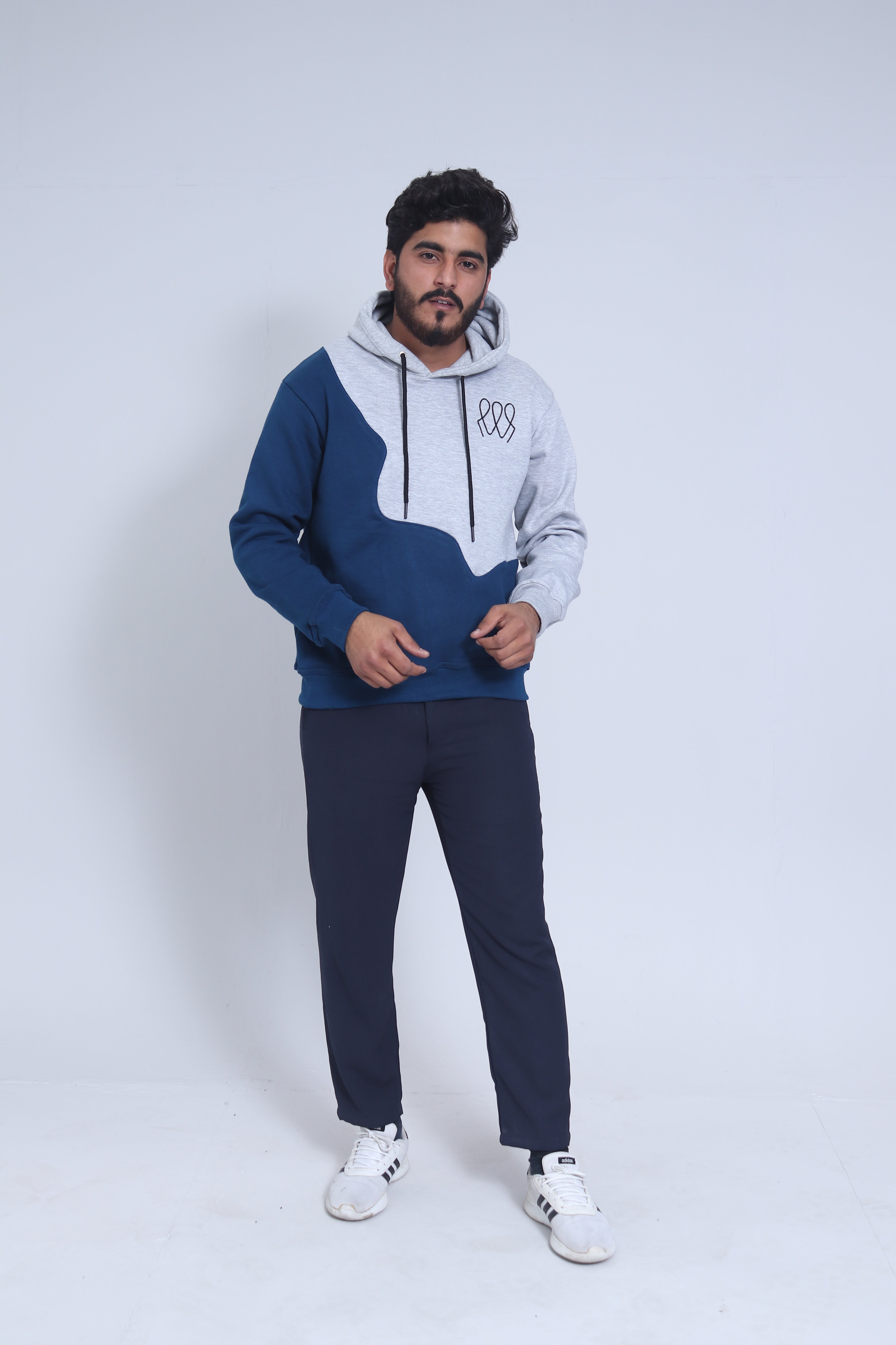 Unisex Hoodie – Grey & Navy | Casual Pullover Sweatshirt
