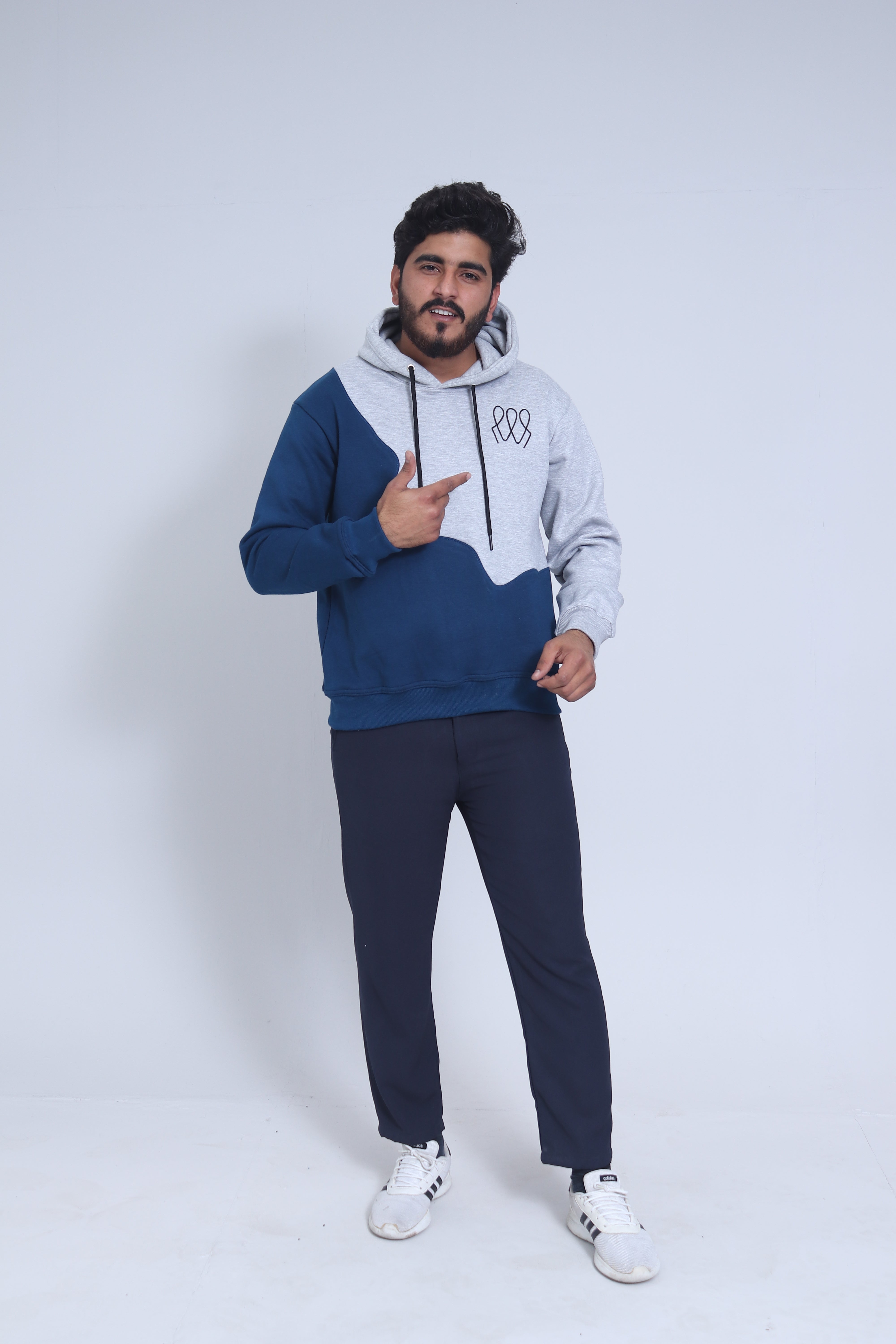 Unisex Hoodie – Grey & Navy | Casual Pullover Sweatshirt