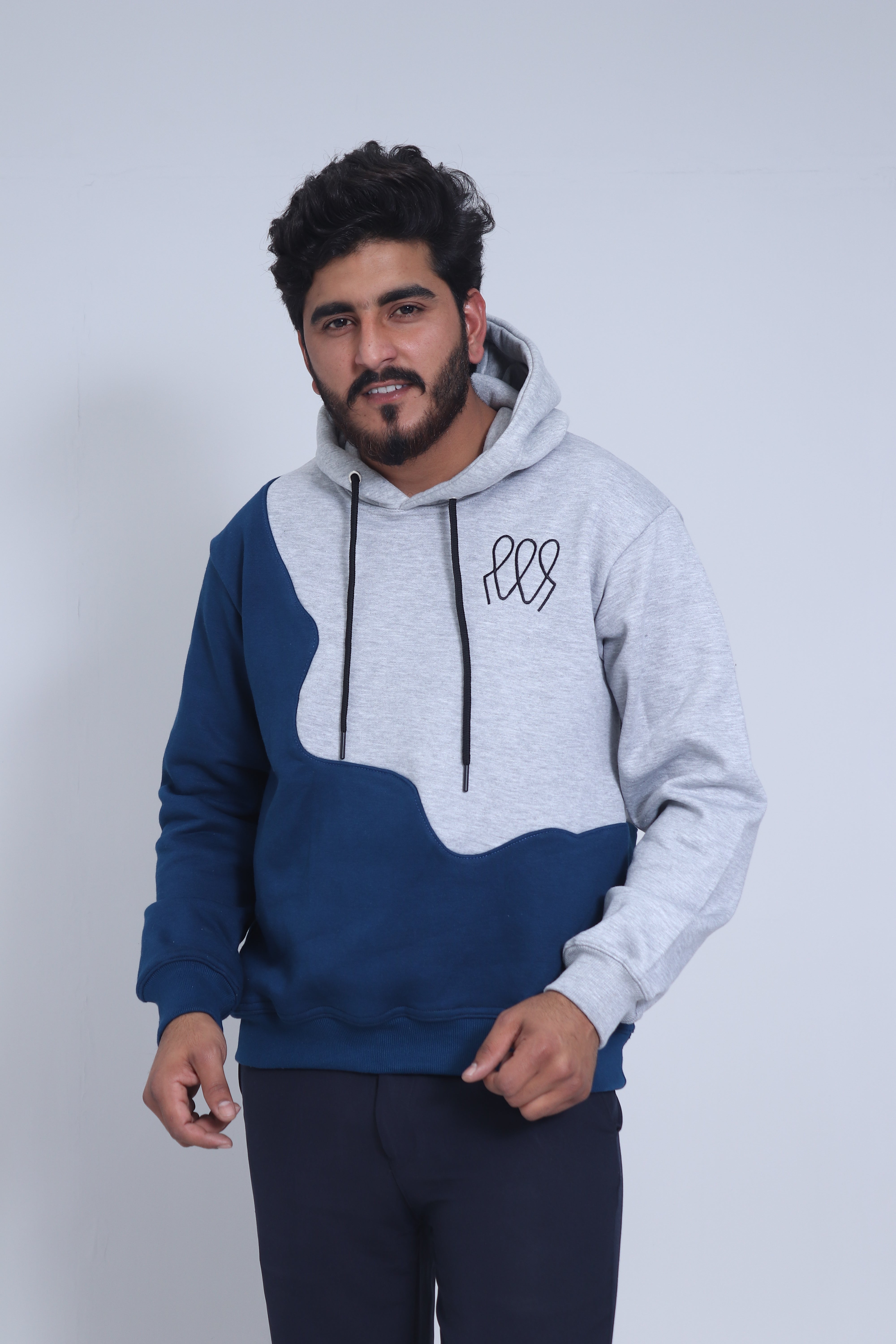 Unisex Hoodie – Grey & Navy | Casual Pullover Sweatshirt