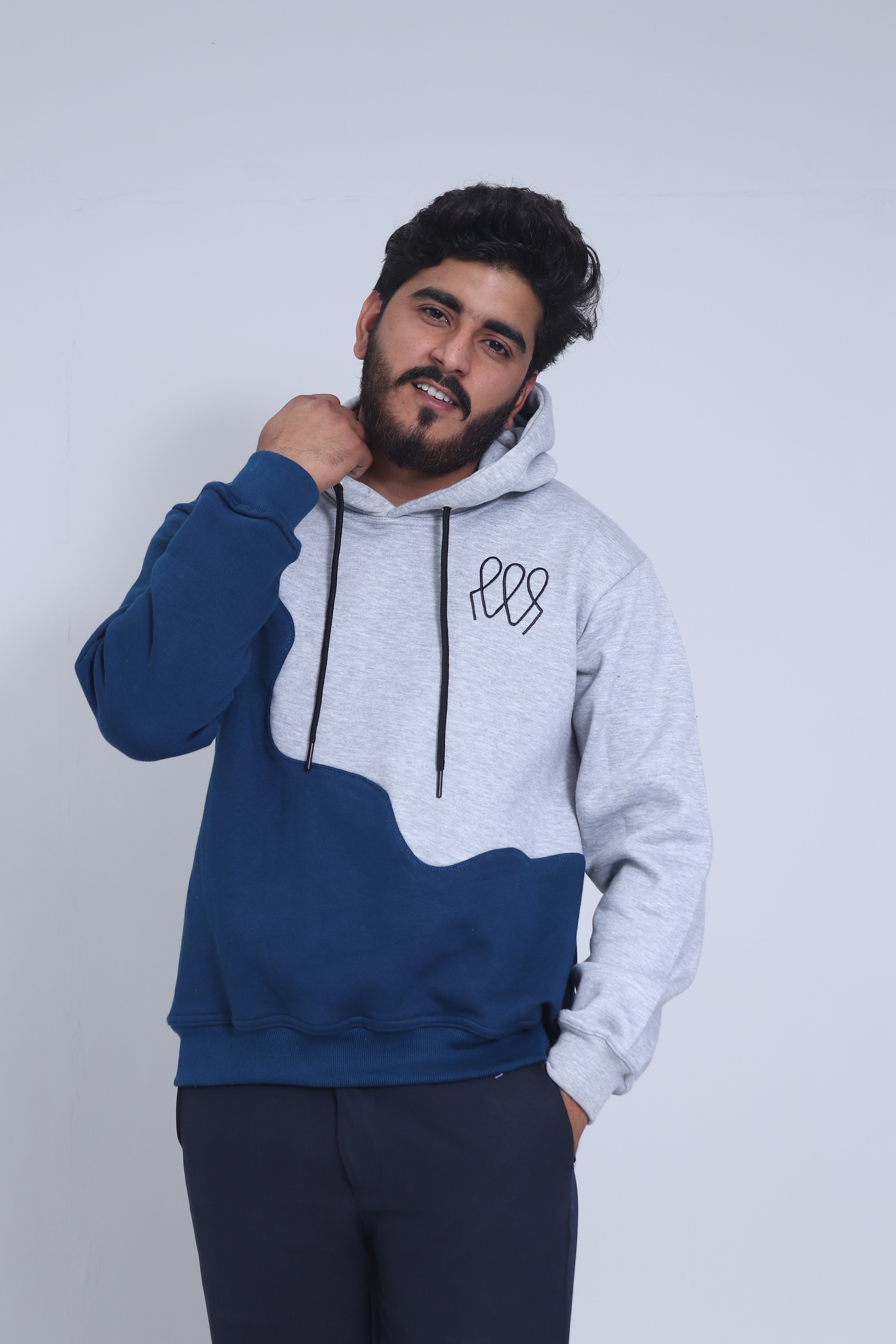Unisex Hoodie – Grey & Navy | Casual Pullover Sweatshirt