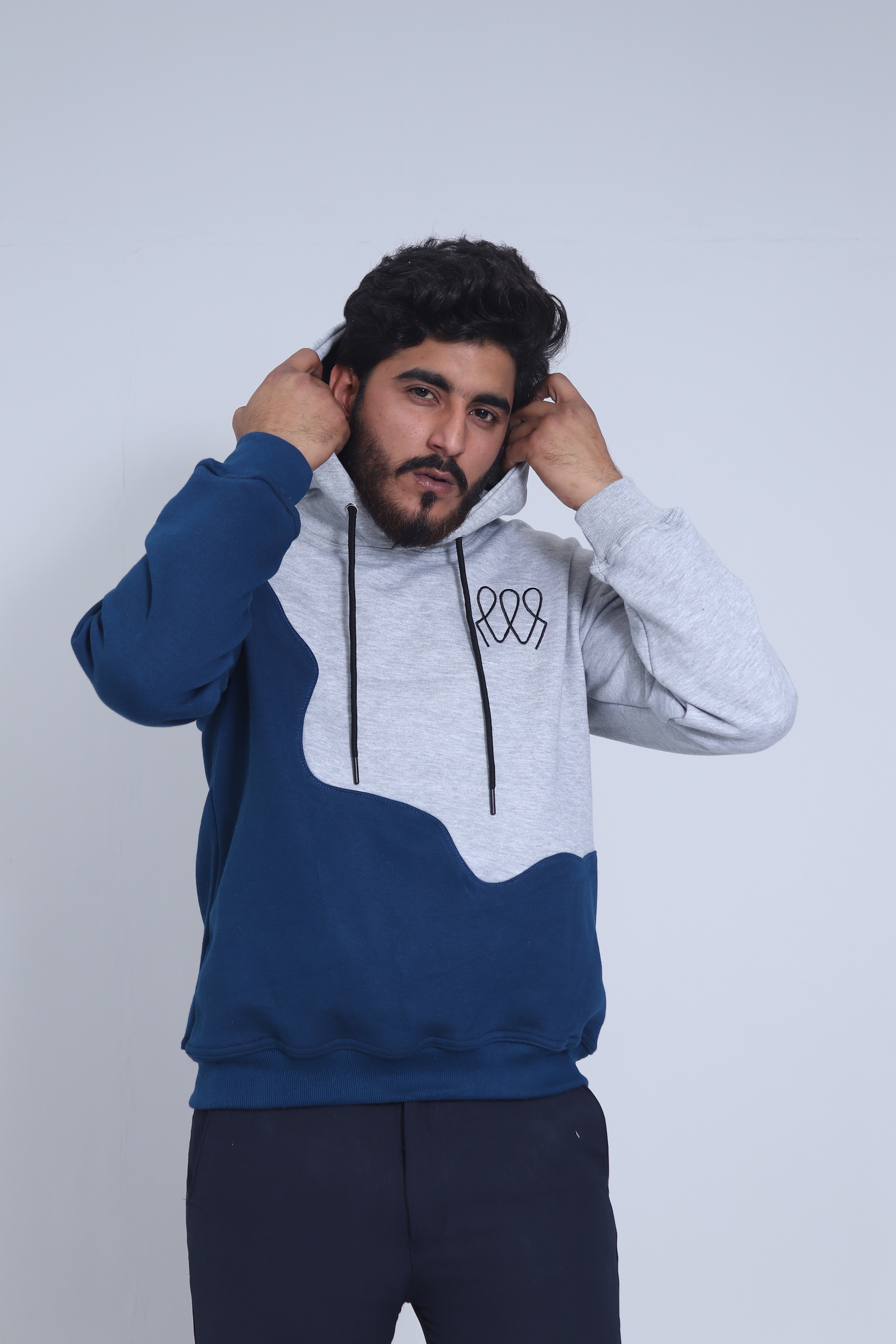 Unisex Hoodie – Grey & Navy | Casual Pullover Sweatshirt