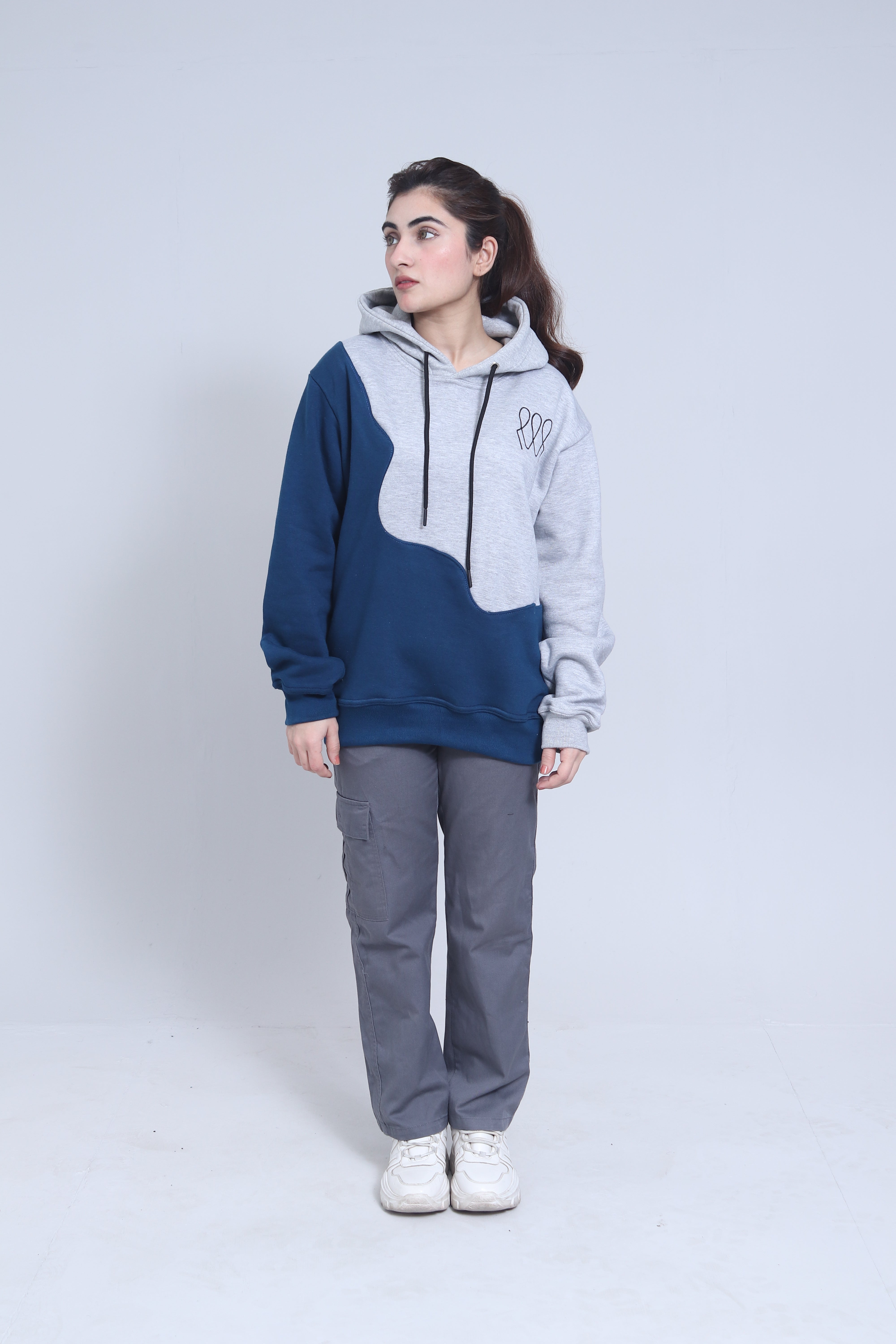 Unisex Hoodie – Grey & Navy | Casual Pullover Sweatshirt