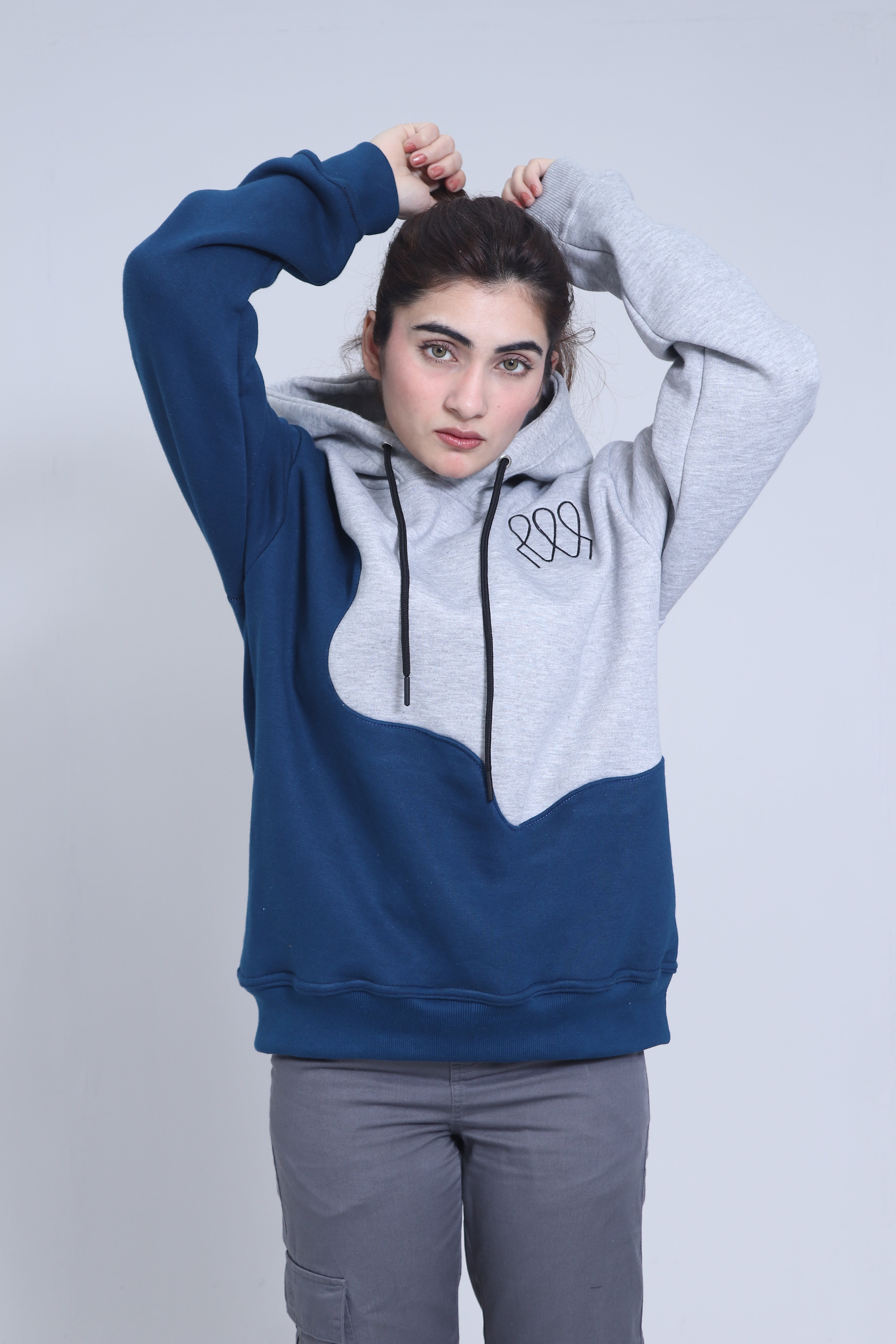 Unisex Hoodie – Grey & Navy | Casual Pullover Sweatshirt