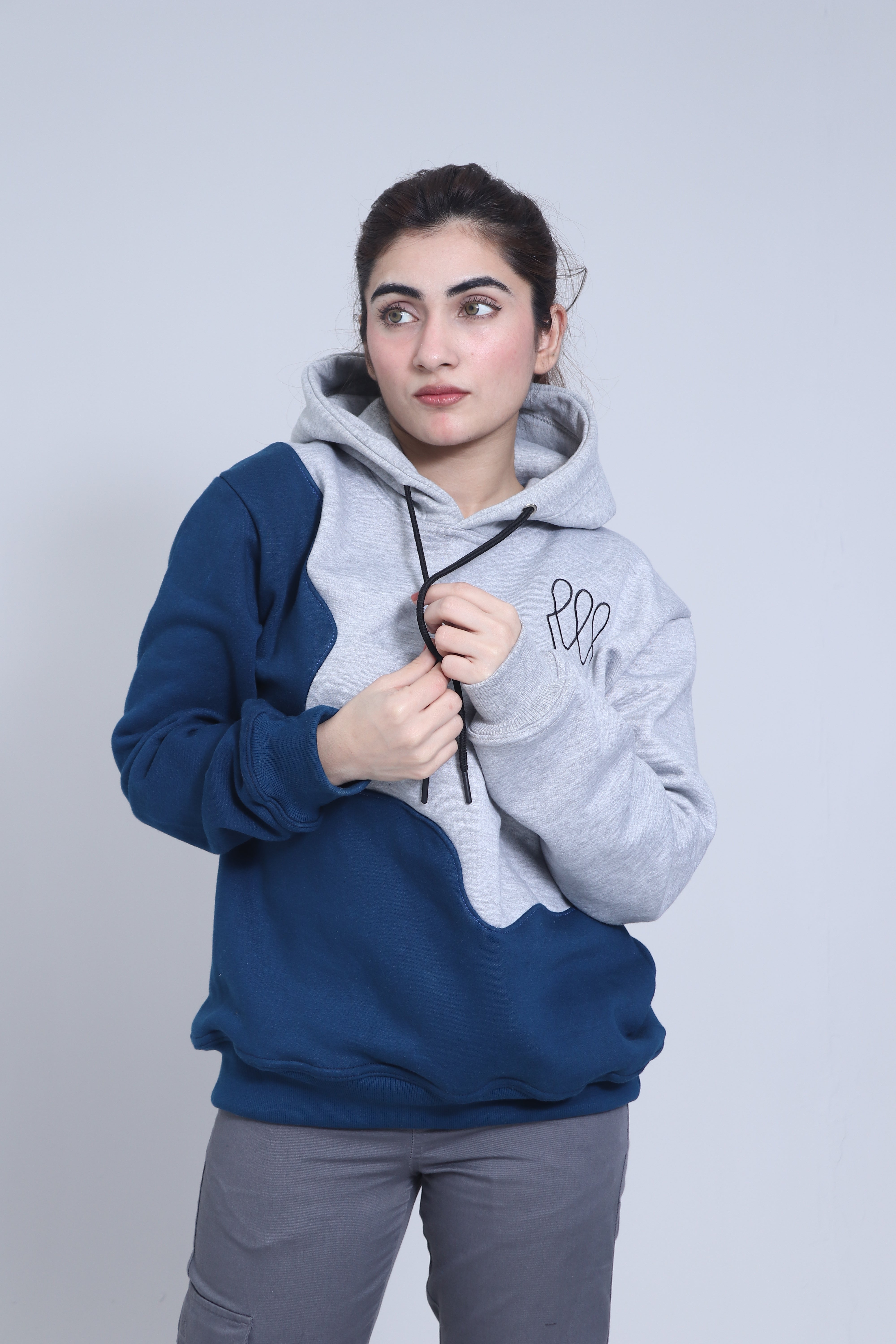 Unisex Hoodie – Grey & Navy | Casual Pullover Sweatshirt
