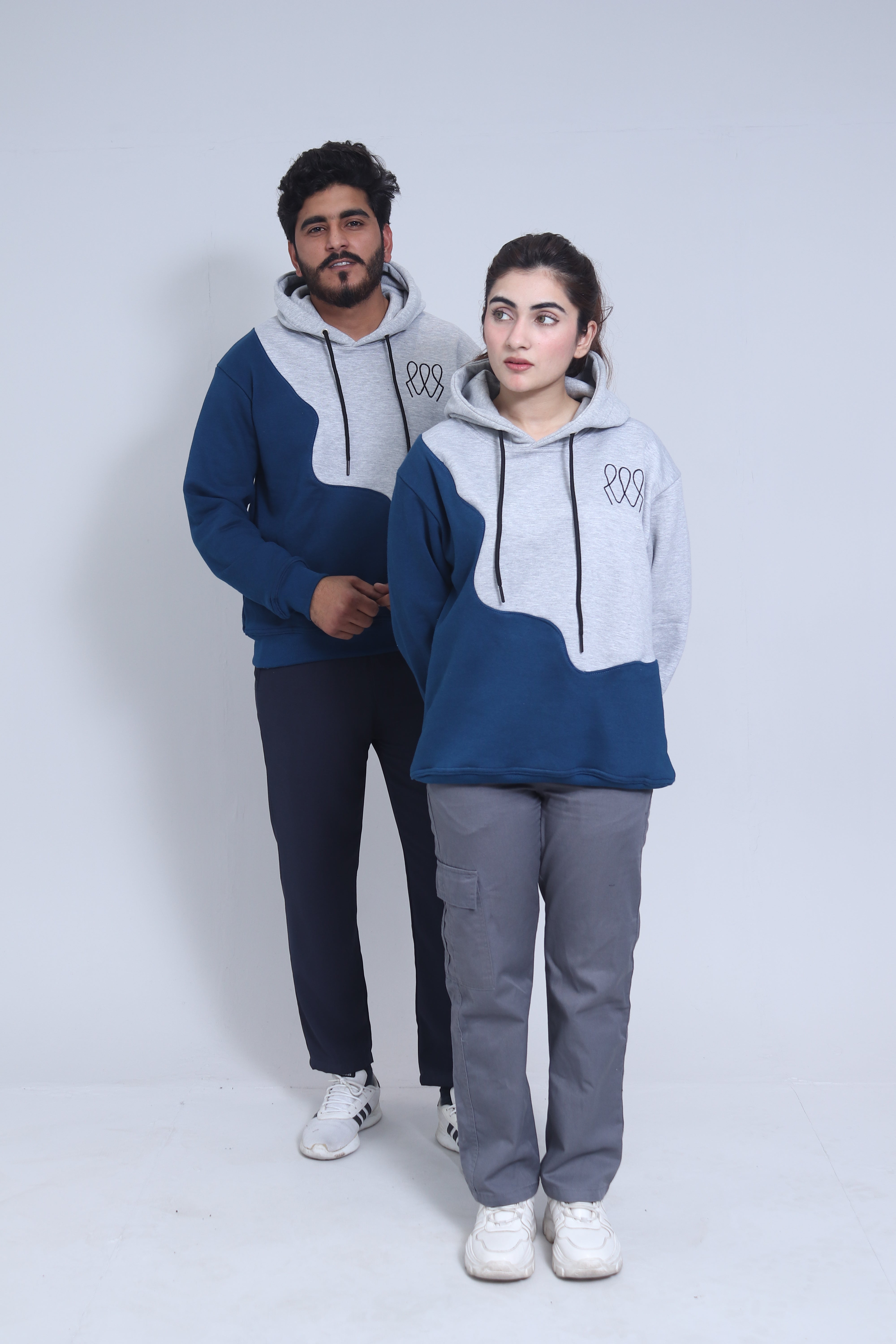 Unisex Hoodie – Grey & Navy | Casual Pullover Sweatshirt