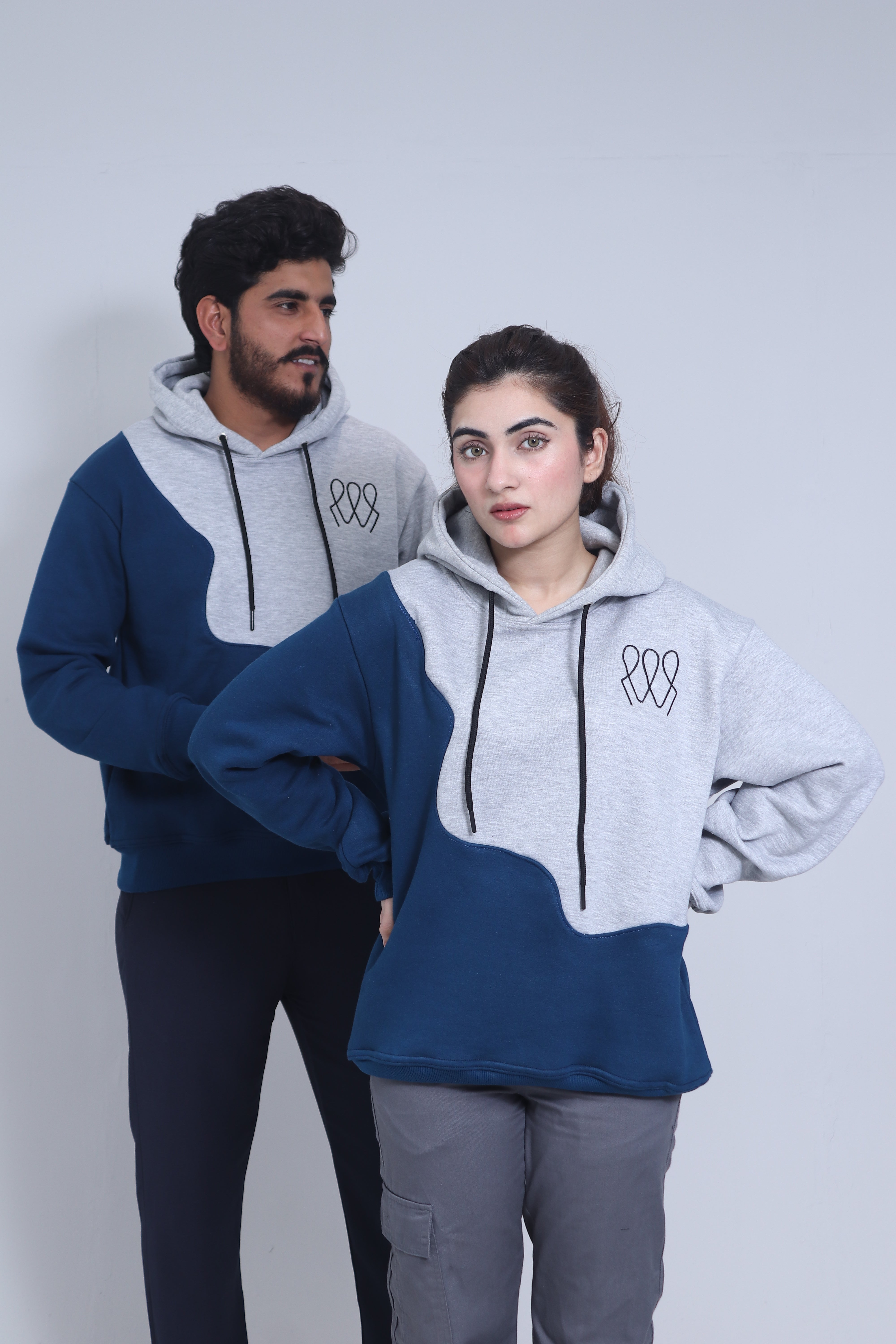 Unisex Hoodie – Grey & Navy | Casual Pullover Sweatshirt