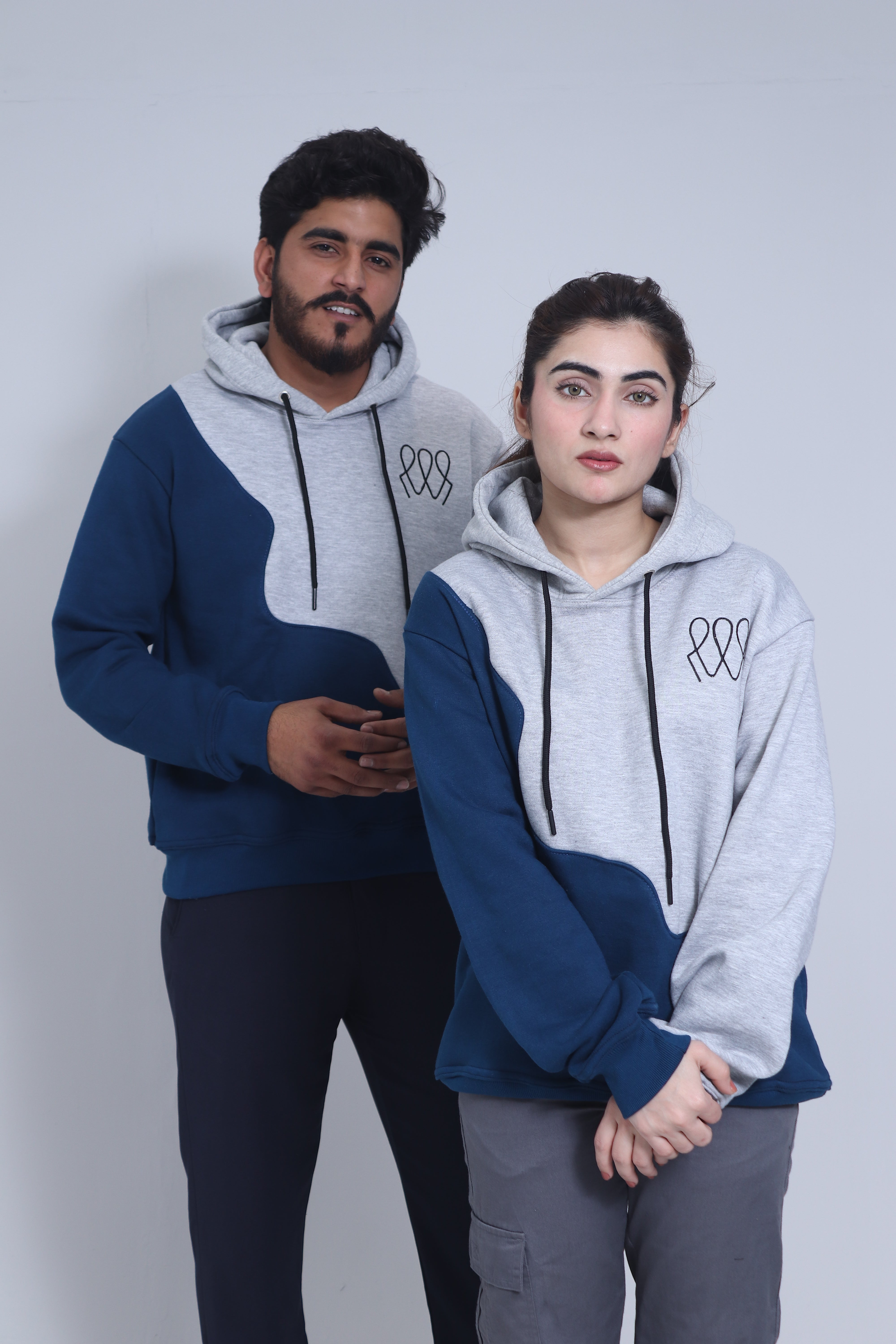 Unisex Hoodie – Grey & Navy | Casual Pullover Sweatshirt